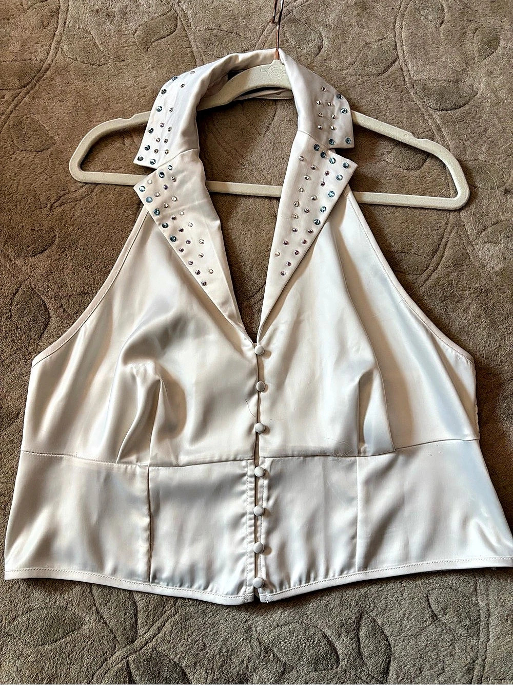 Cider Embellished Collar Crop Top White 1XL